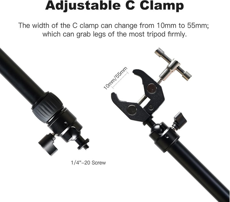 Accsoon Camera Slider Support Arm(2 Arms in), Adjustable Tripod Stability Arm for Increasing Stability in Aluminum Alloy Extendable Pole for Slider Rail Track with C Clamp and Ballhead - Image 3